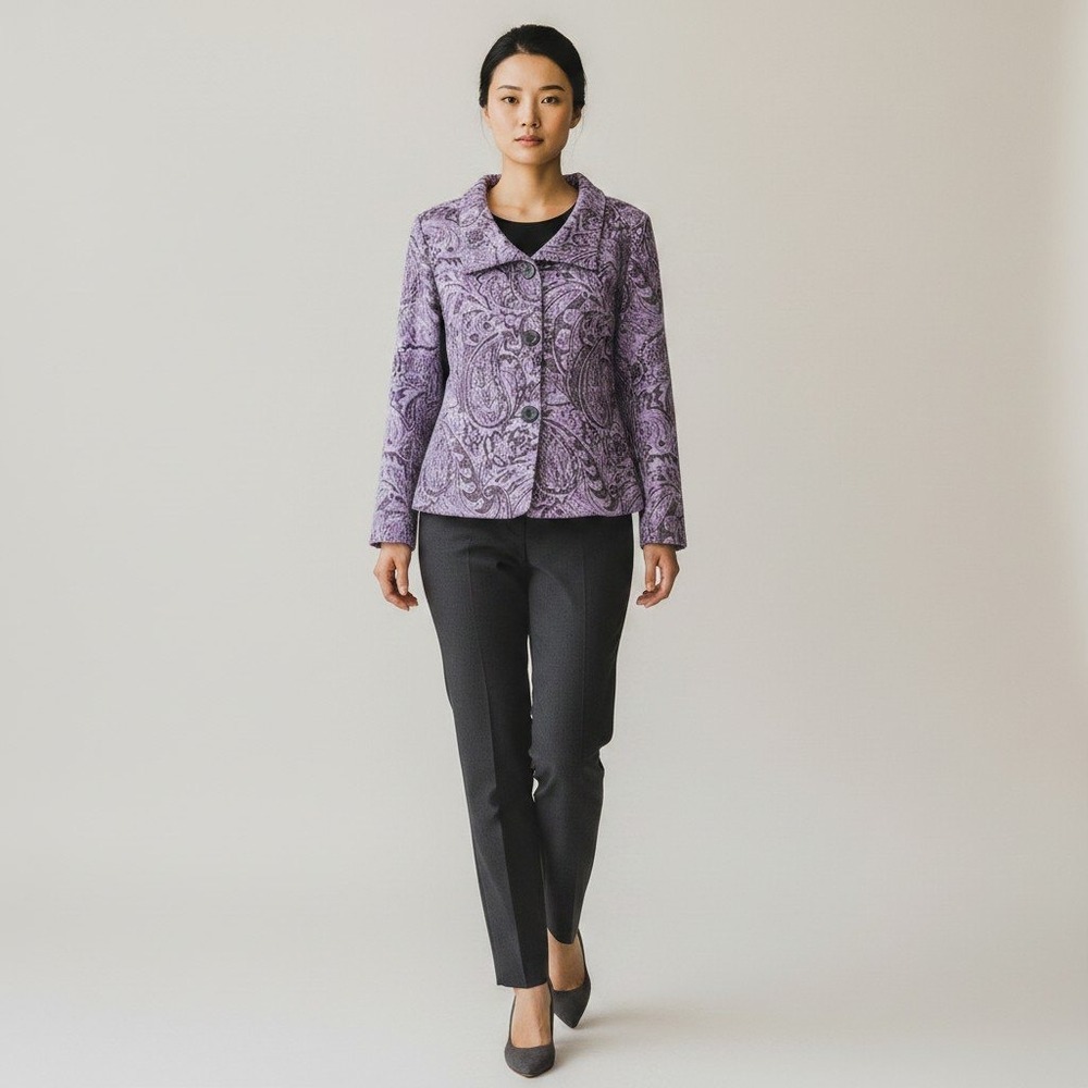 Habitat Clothes To Live In Womens XL Purple Paisley Jacquard Button Front Jacket